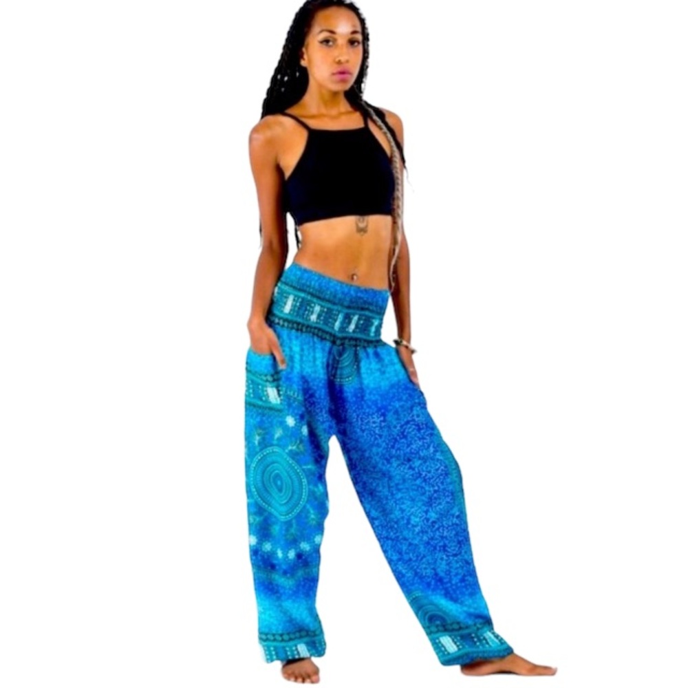BOUTIQUE BLUE HAREM PANTS - ONE SIZE